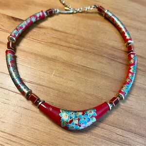 Vintage Japanese Floral Enamel Choker Necklace